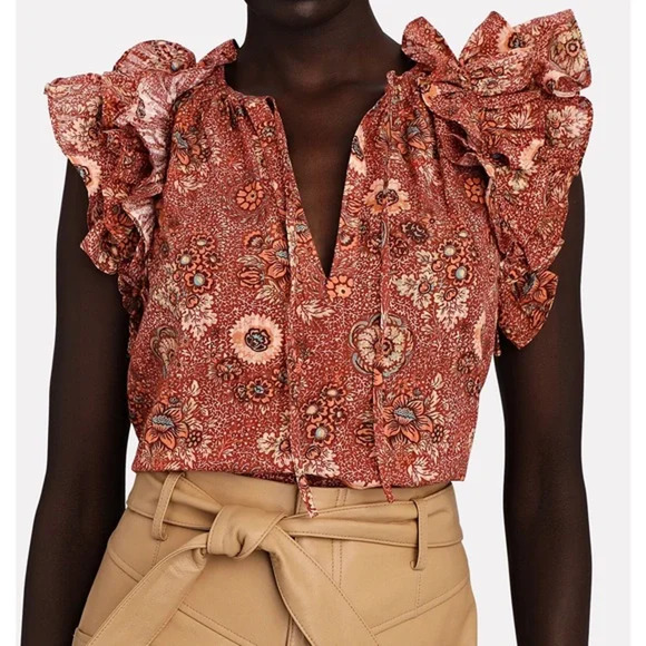 Ulla Johnson Ruffle Sleeveless Floral Elisa In Rosebud Top Size 2 - Picture 2 of 16